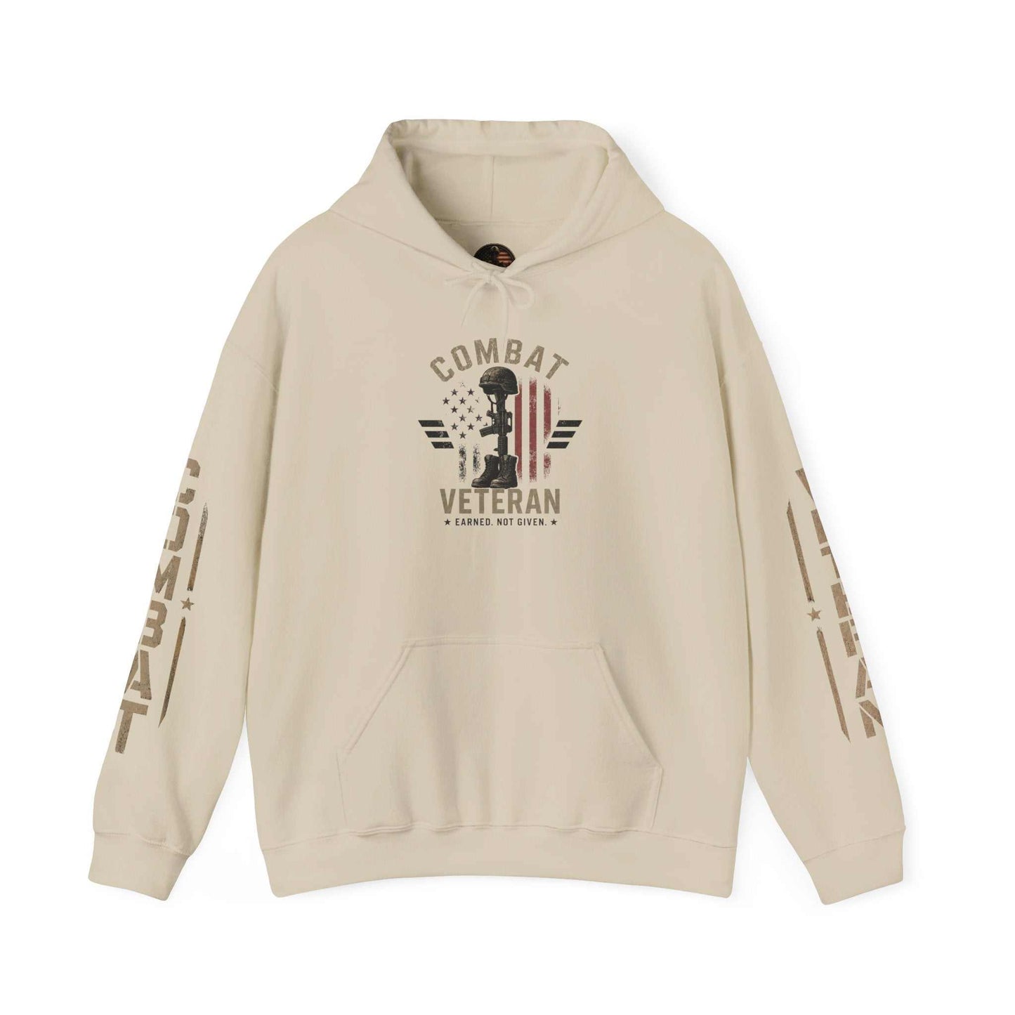 Combat Veteran Hoodie — Patriotic Military Veteran Sweatshirt with 'Combat Veteran' Sleeve Graphics