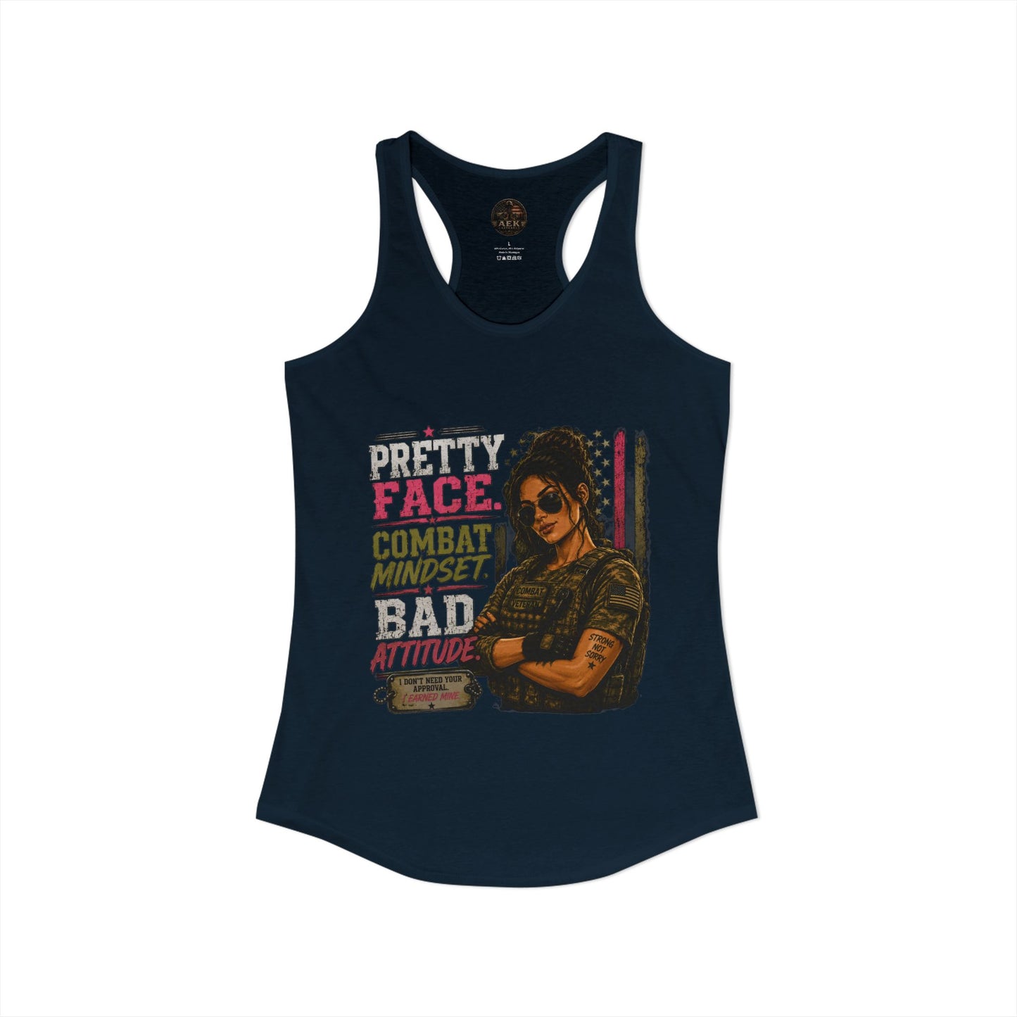 Women's Racerback Tank - "Pretty Face, Combat Mindset"