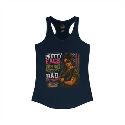 Women's Racerback Tank - "Pretty Face, Combat Mindset"
