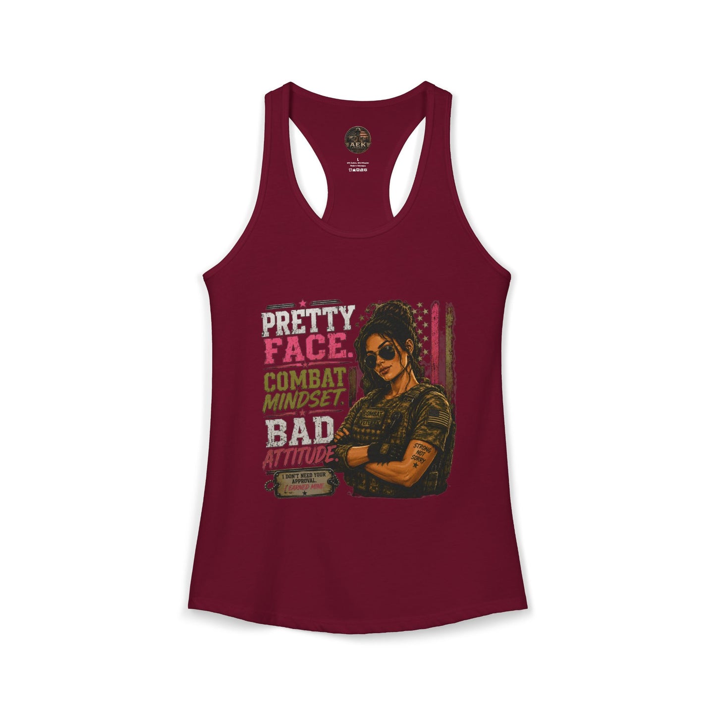 Women's Racerback Tank - "Pretty Face, Combat Mindset"