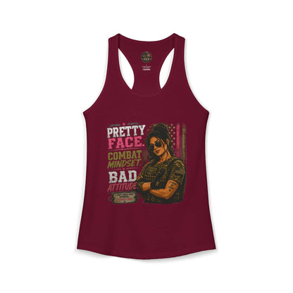 Women's Racerback Tank - "Pretty Face, Combat Mindset"