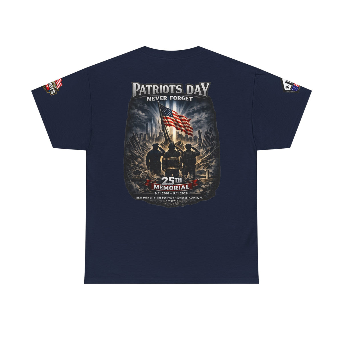 NYARNG Patriots Day Memorial Tee – "Never Forget" 25th Anniversary American Flag Shirt