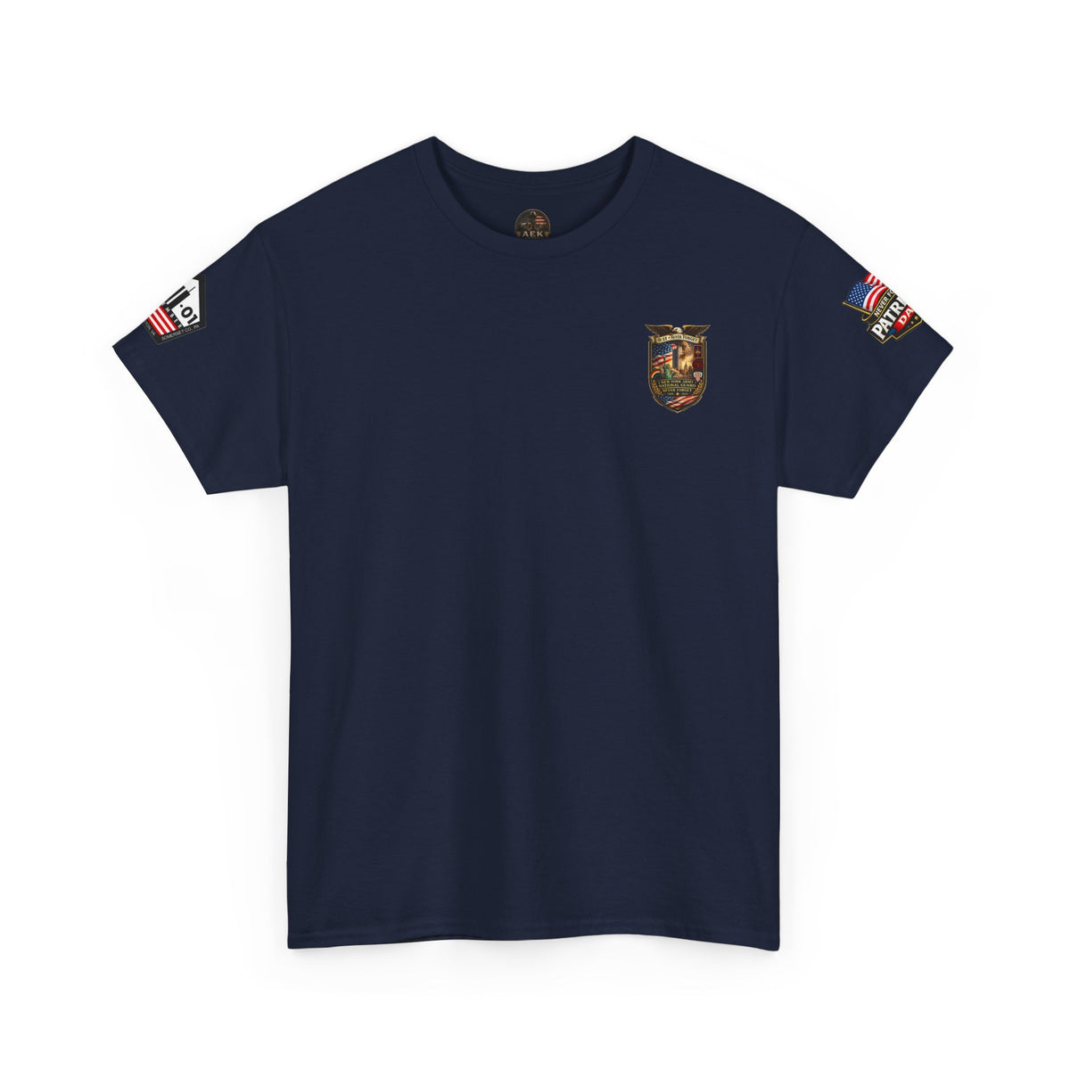 NYARNG Patriots Day Memorial Tee – "Never Forget" 25th Anniversary American Flag Shirt
