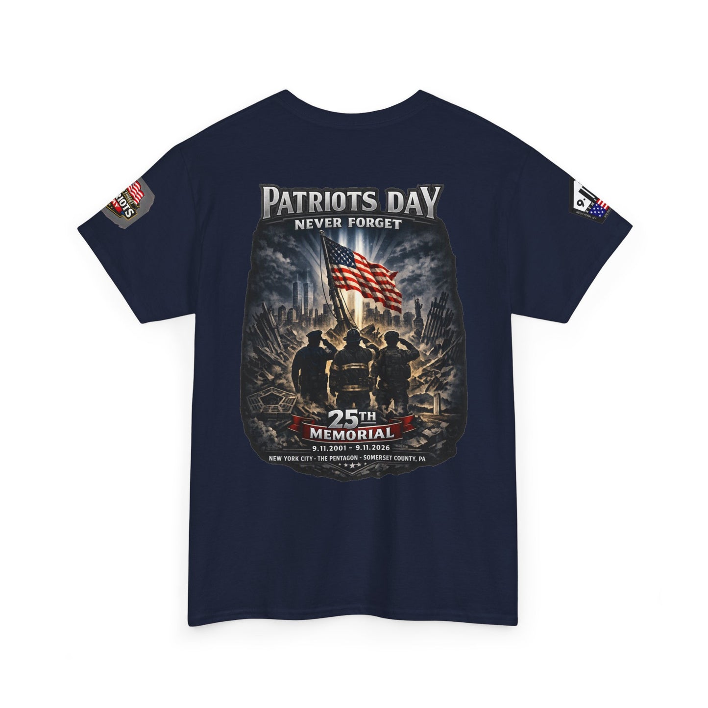 NYARNG Patriots Day Memorial Tee – "Never Forget" 25th Anniversary American Flag Shirt