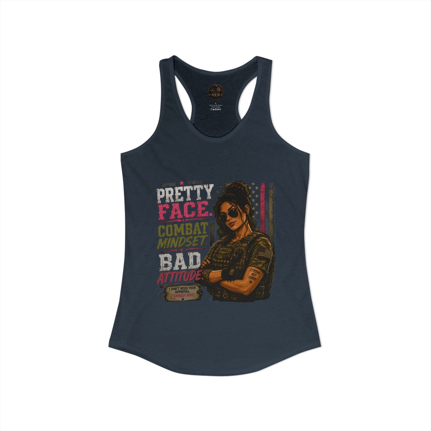 Women's Racerback Tank - "Pretty Face, Combat Mindset"