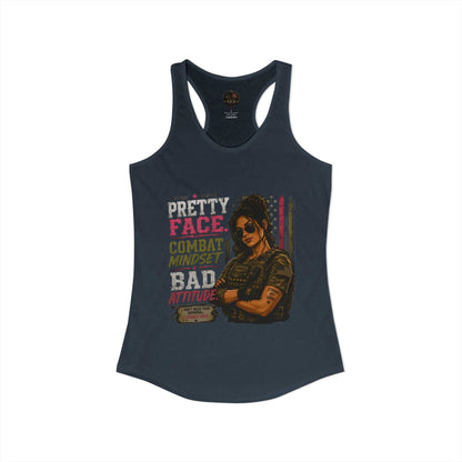 Women's Racerback Tank - "Pretty Face, Combat Mindset"