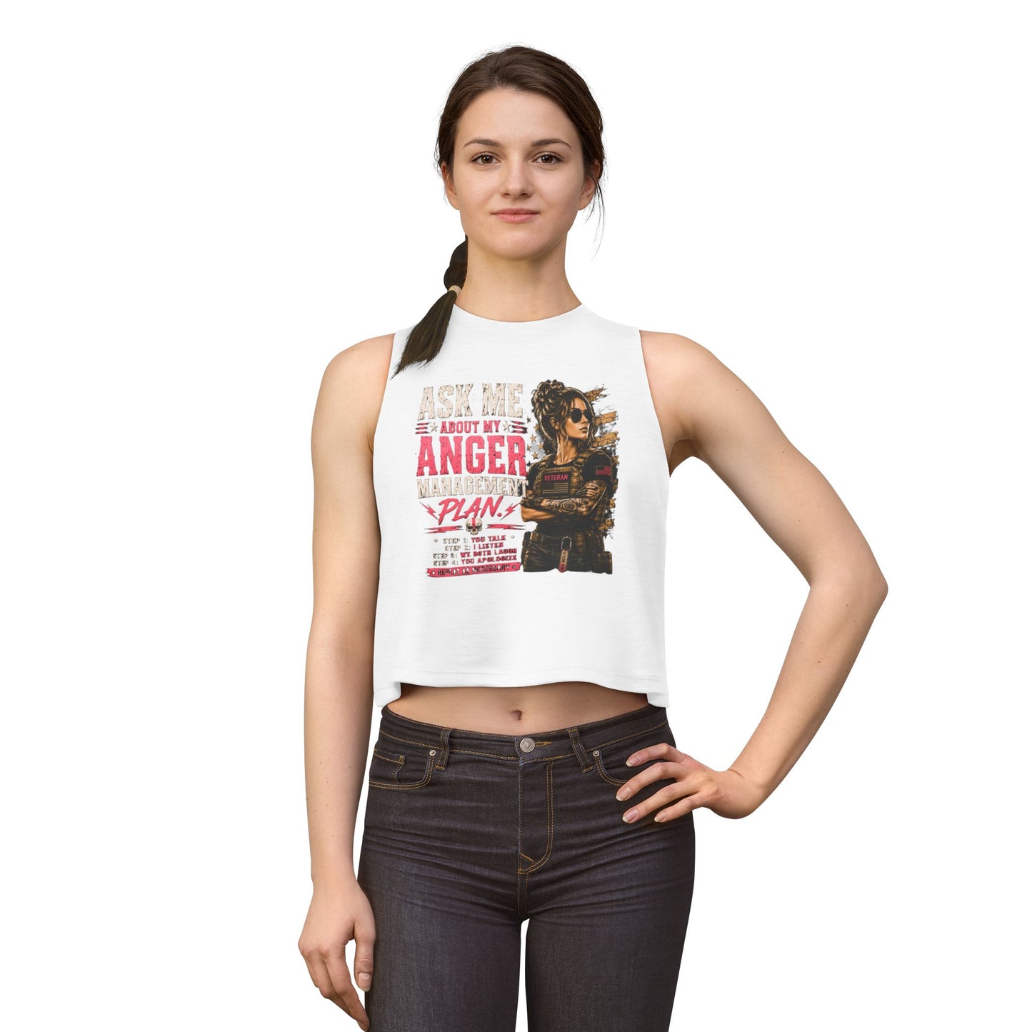 Women's Crop Top - "Ask Me About My Anger Management Plan" Graphic Tank for Strong, Sassy Women