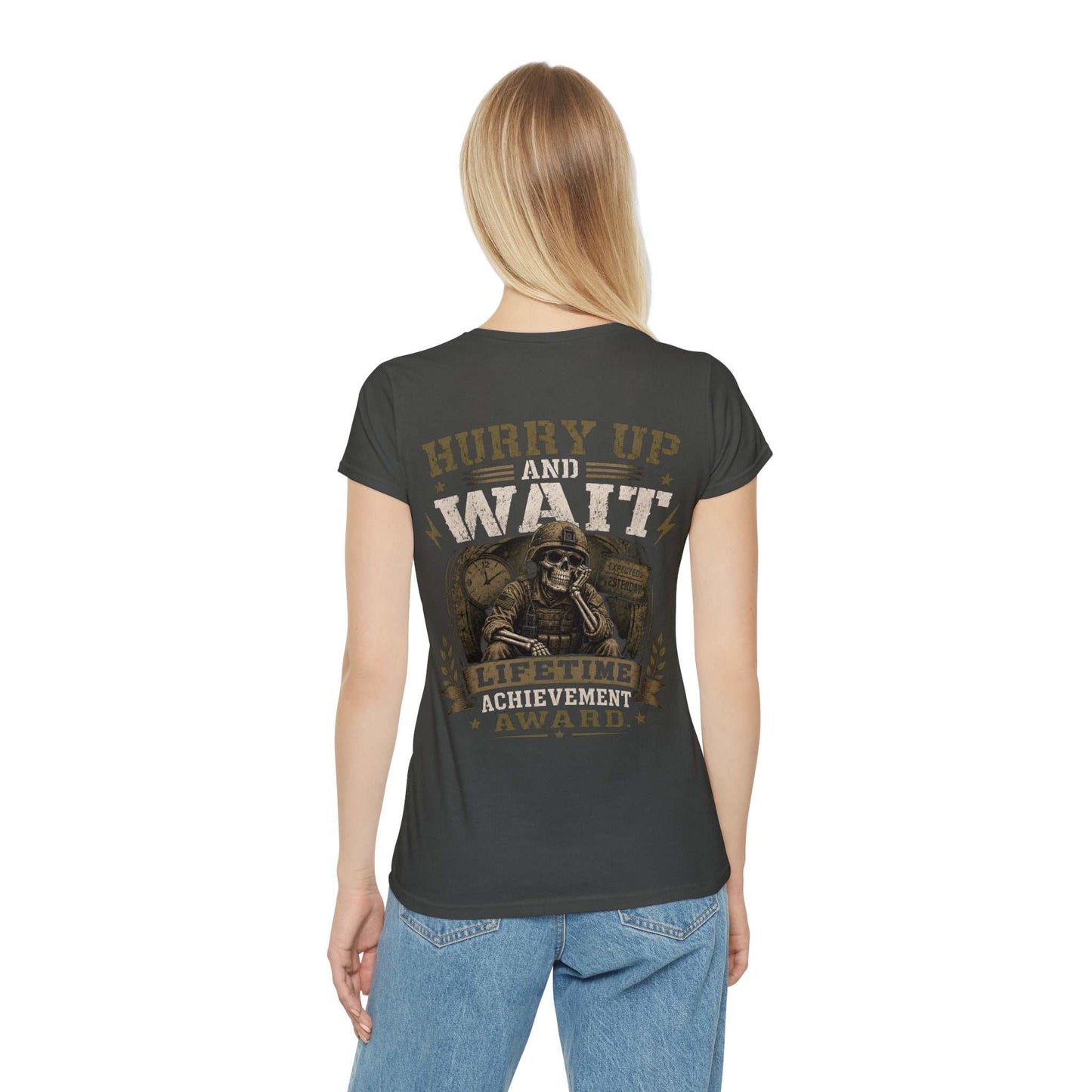 Hurry Up and Wait Skull T-Shirt — Military Veteran Humor Tee