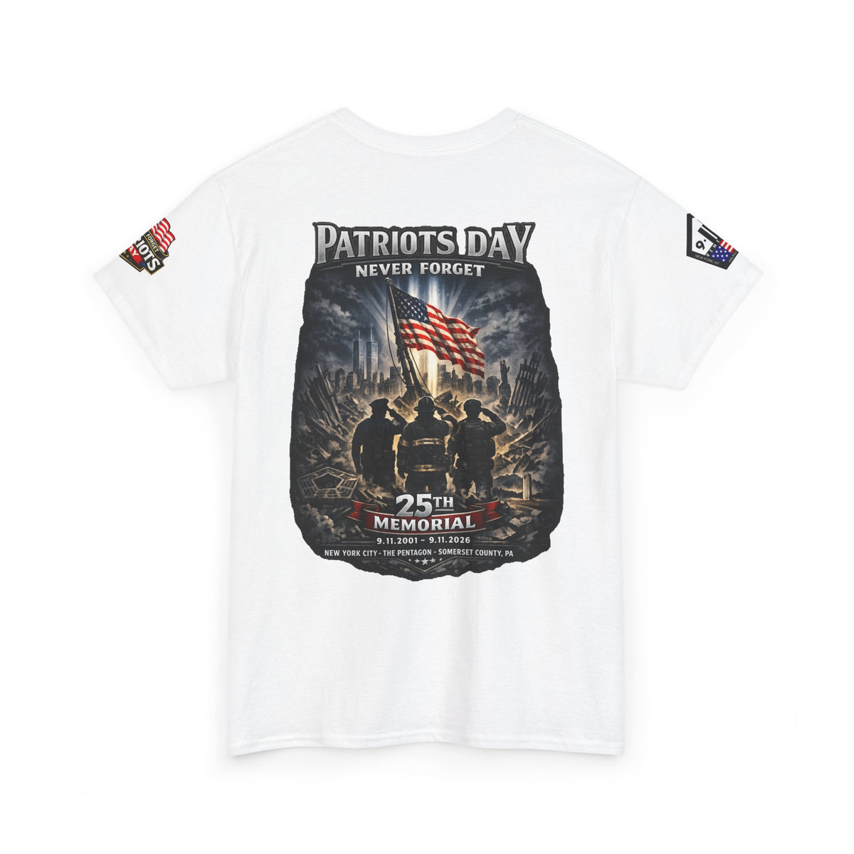 NYARNG Patriots Day Memorial Tee – "Never Forget" 25th Anniversary American Flag Shirt