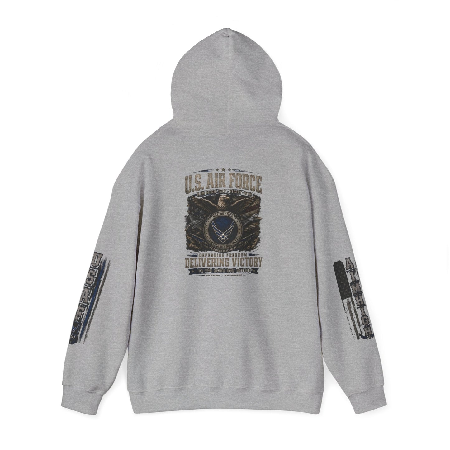 U.S. Air Force vintage logo hoodie with skull motif and patriotic graphics in medium-weight fabric