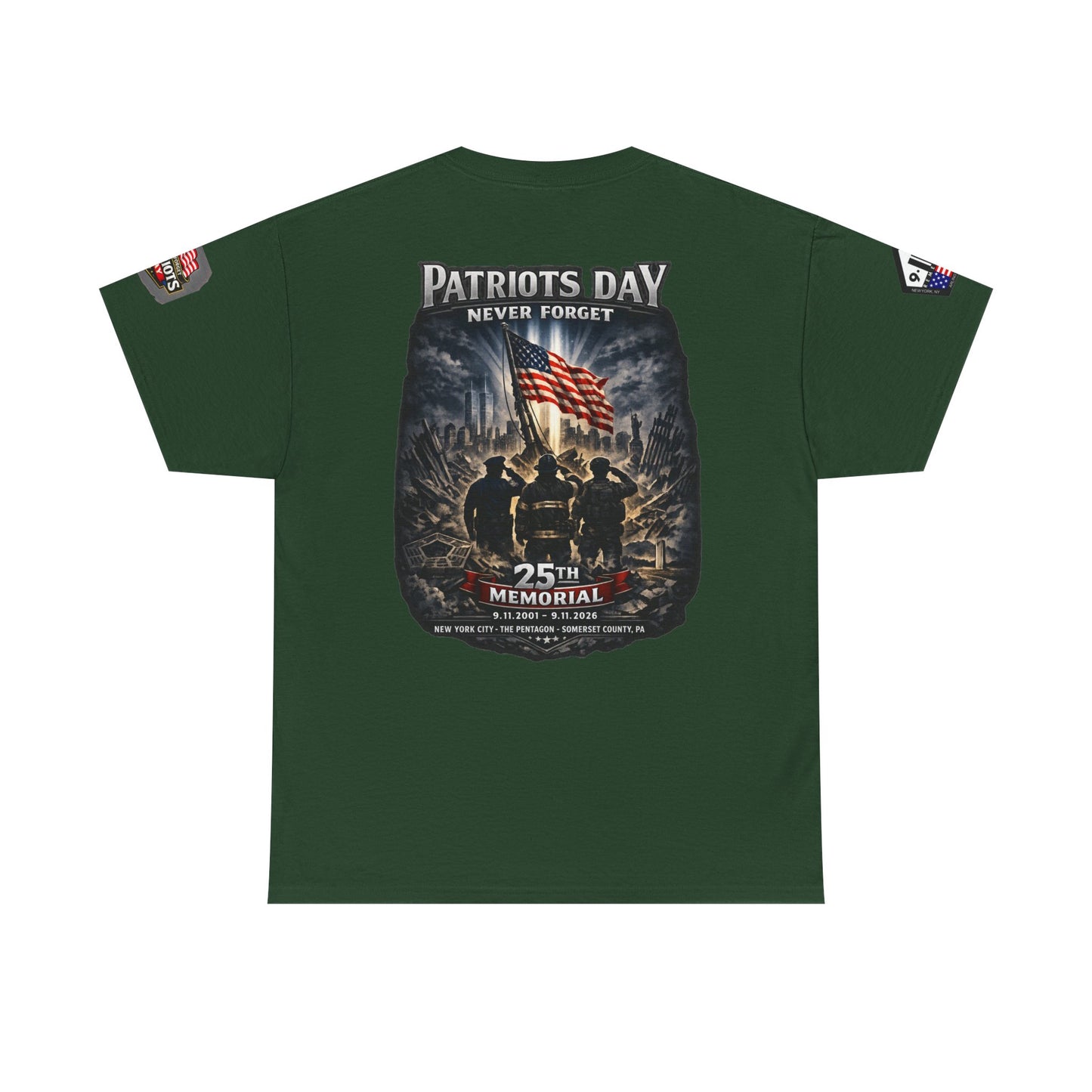 NYARNG Patriots Day Memorial Tee – "Never Forget" 25th Anniversary American Flag Shirt