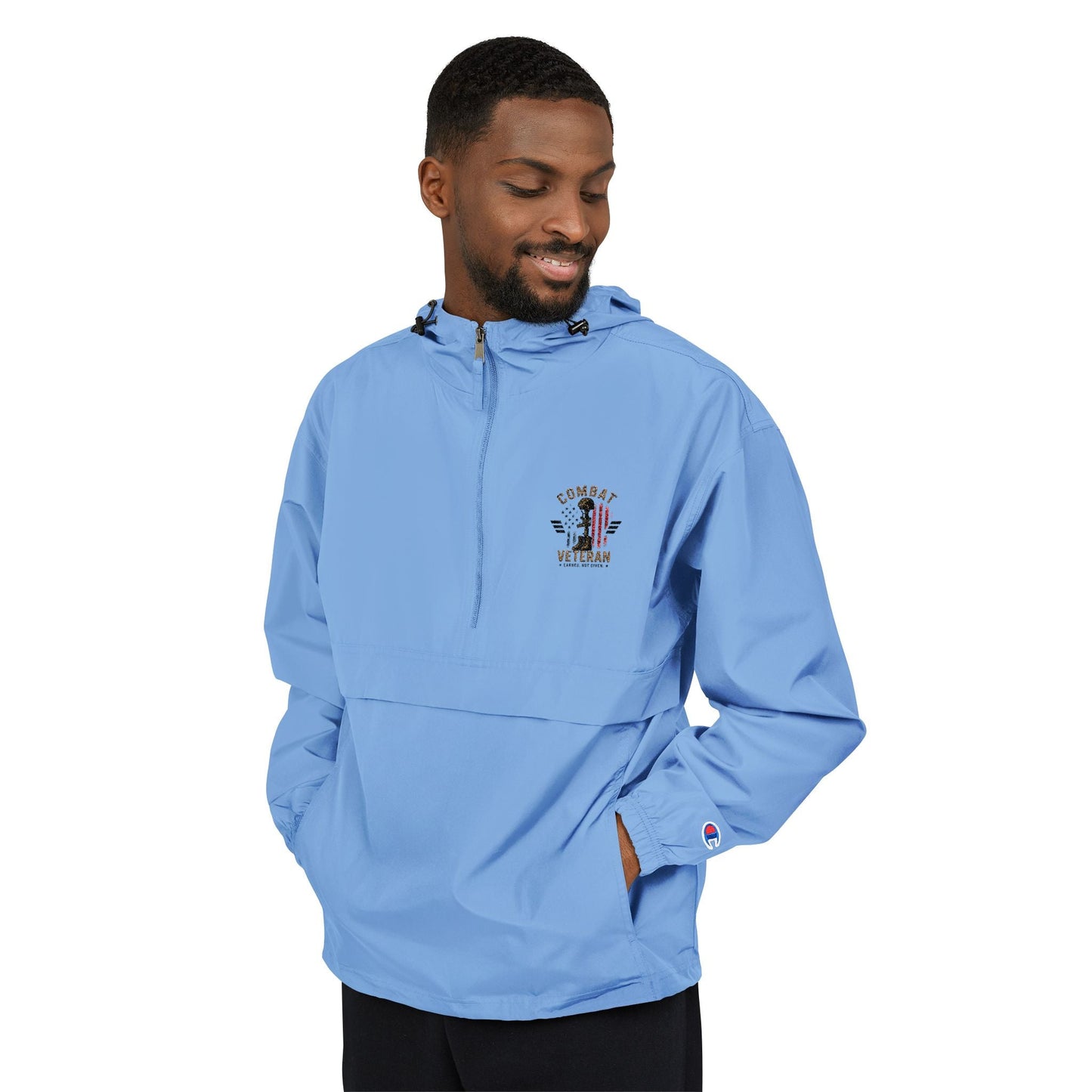Embroidered "COMBAT VETERAN" Packable Anorak Jacket