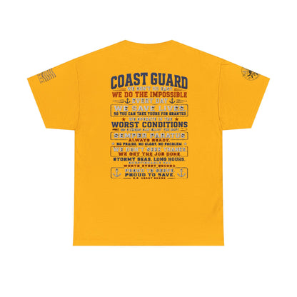 Coast Guard tribute t-shirt with vintage graphic, durable cotton, and service marks on sleeves