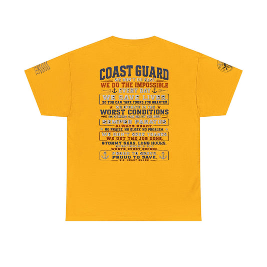 Coast Guard tribute t-shirt with vintage graphic, durable cotton, and service marks on sleeves