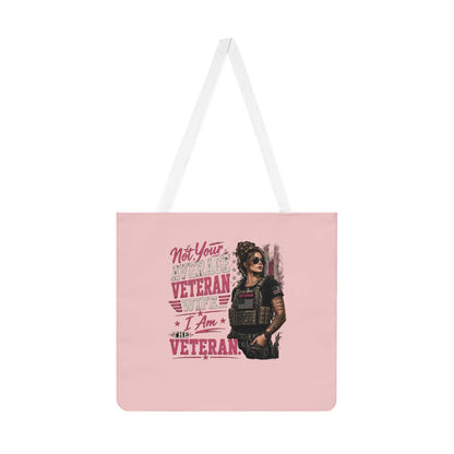 Veteran Pride Shoulder Tote Bag — "Not Your Average Veteran Wife, I Am A Veteran" Pink Tote