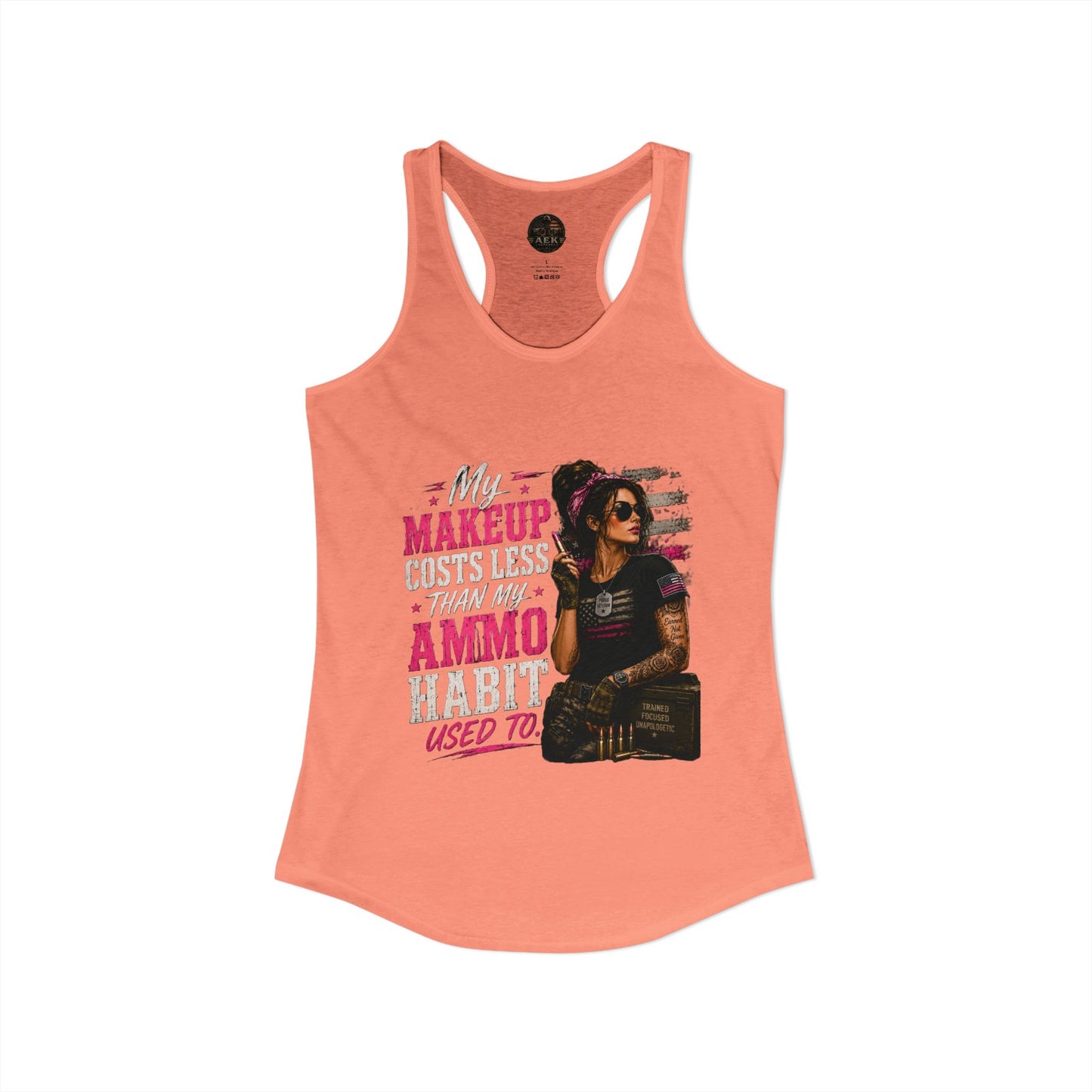 Women's Racerback Tank - "My Makeup Cost More Than My Ammo"