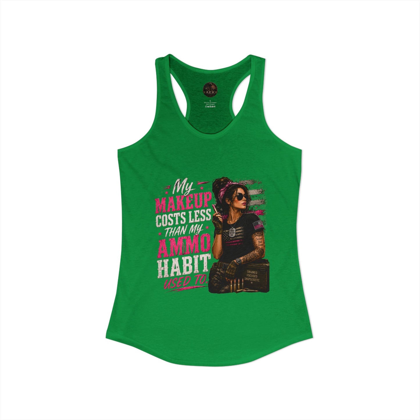 Women's Racerback Tank - "My Makeup Cost More Than My Ammo"