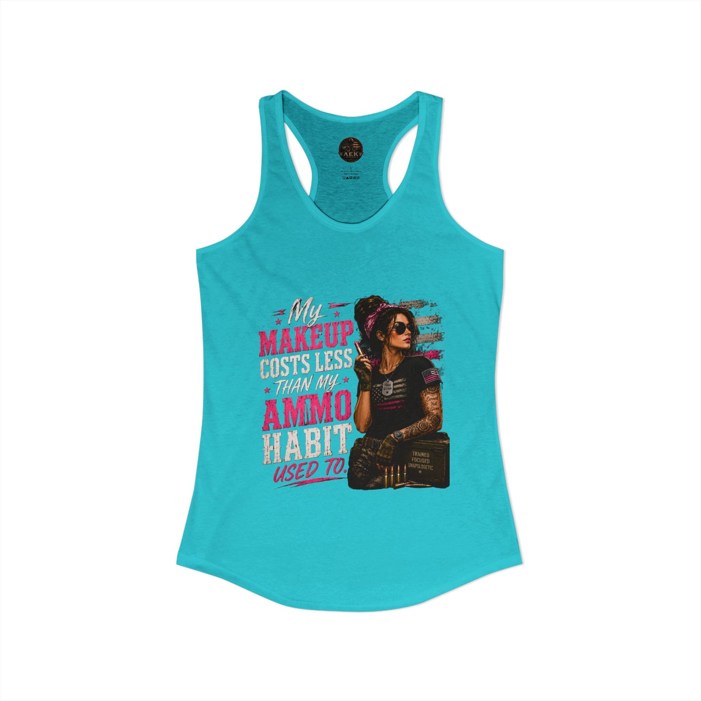 Women's Racerback Tank - "My Makeup Cost More Than My Ammo"