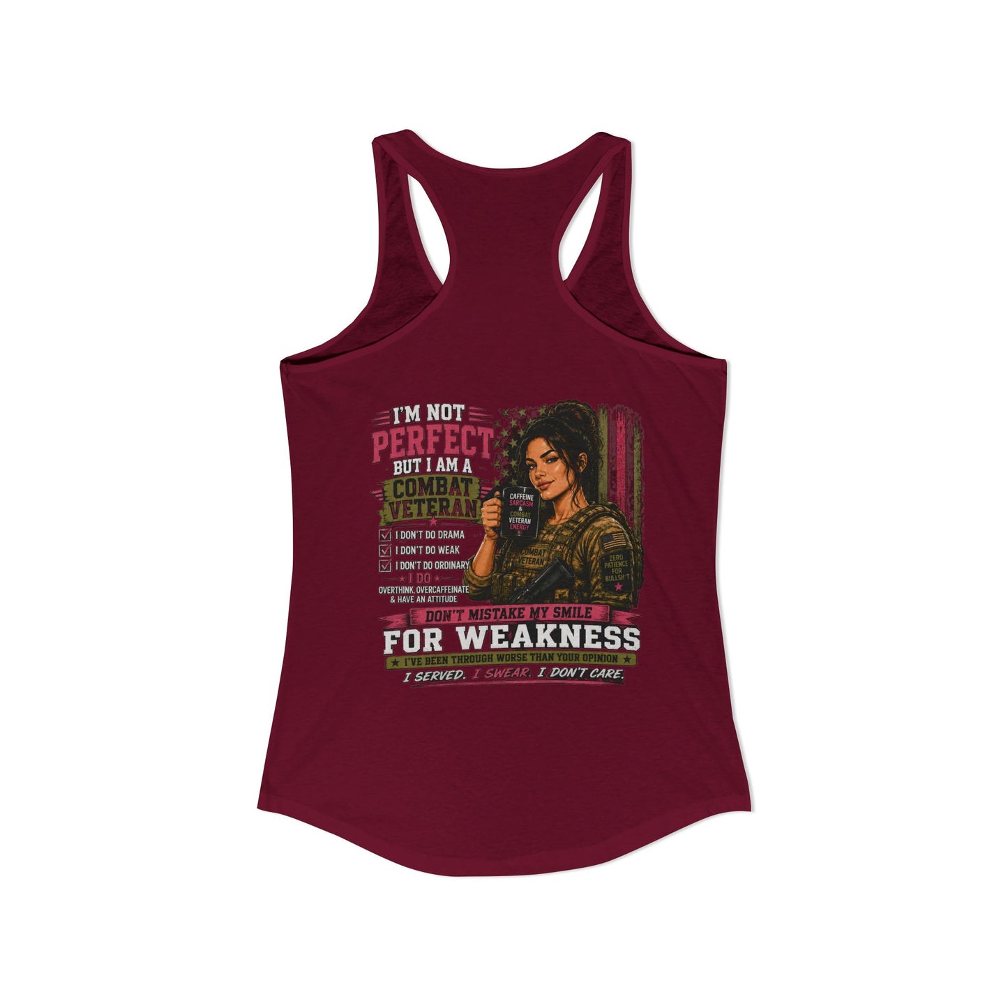 Women's Ideal Racerback Tank - 'I Am Not Perfect, I Am A Combat Veteran'