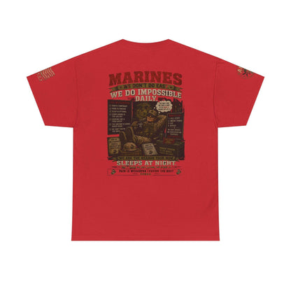 Marines Vintage Graphic Tee with "Marines We Do Impossible" military graphic and emblem patch design