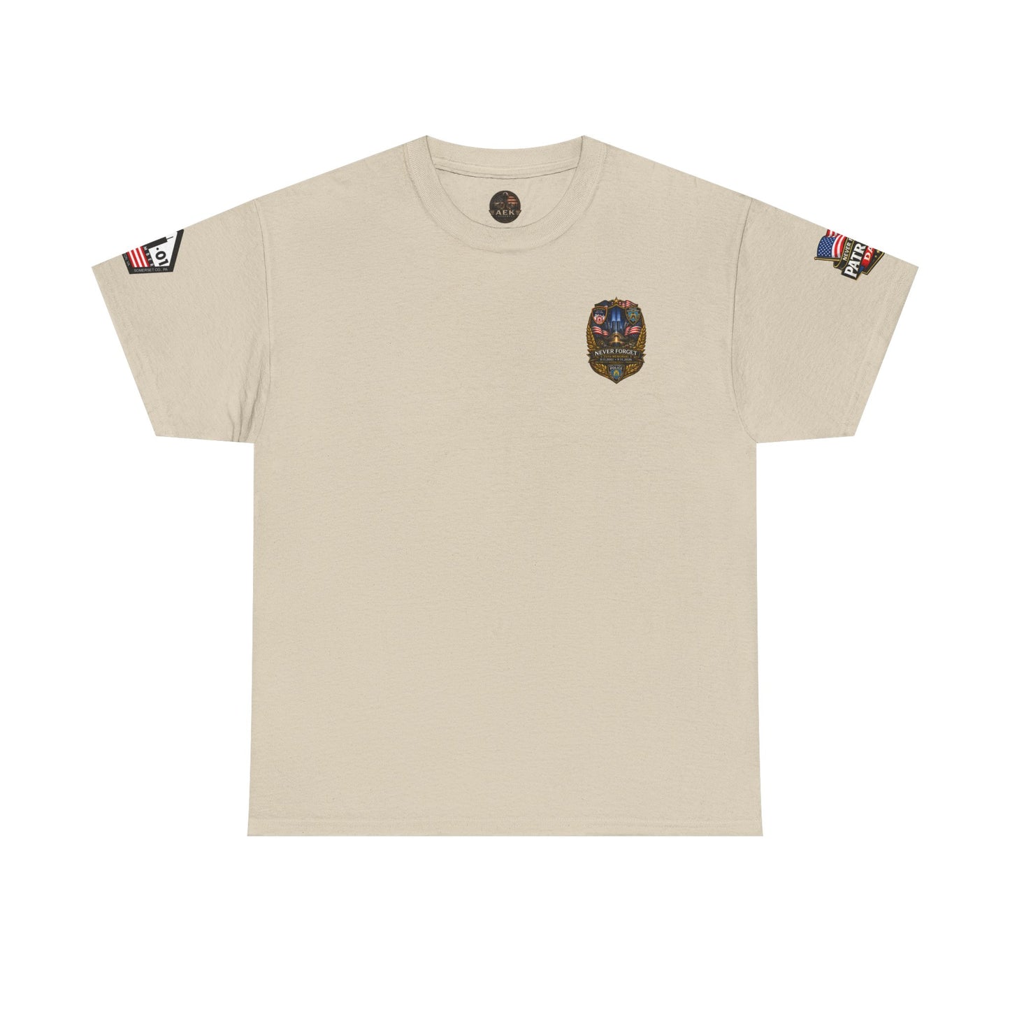 NYPD, FDNY, PAPD-NYNJ Patriots Day Memorial Tee – "Never Forget" 25th Anniversary American Flag Shirt