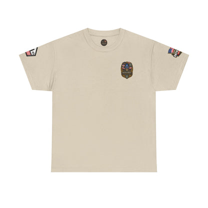 NYPD, FDNY, PAPD-NYNJ Patriots Day Memorial Tee – "Never Forget" 25th Anniversary American Flag Shirt