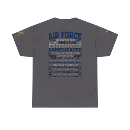 Air Force Crewneck T-shirt with military graphic and coffee theme in navy blue cotton