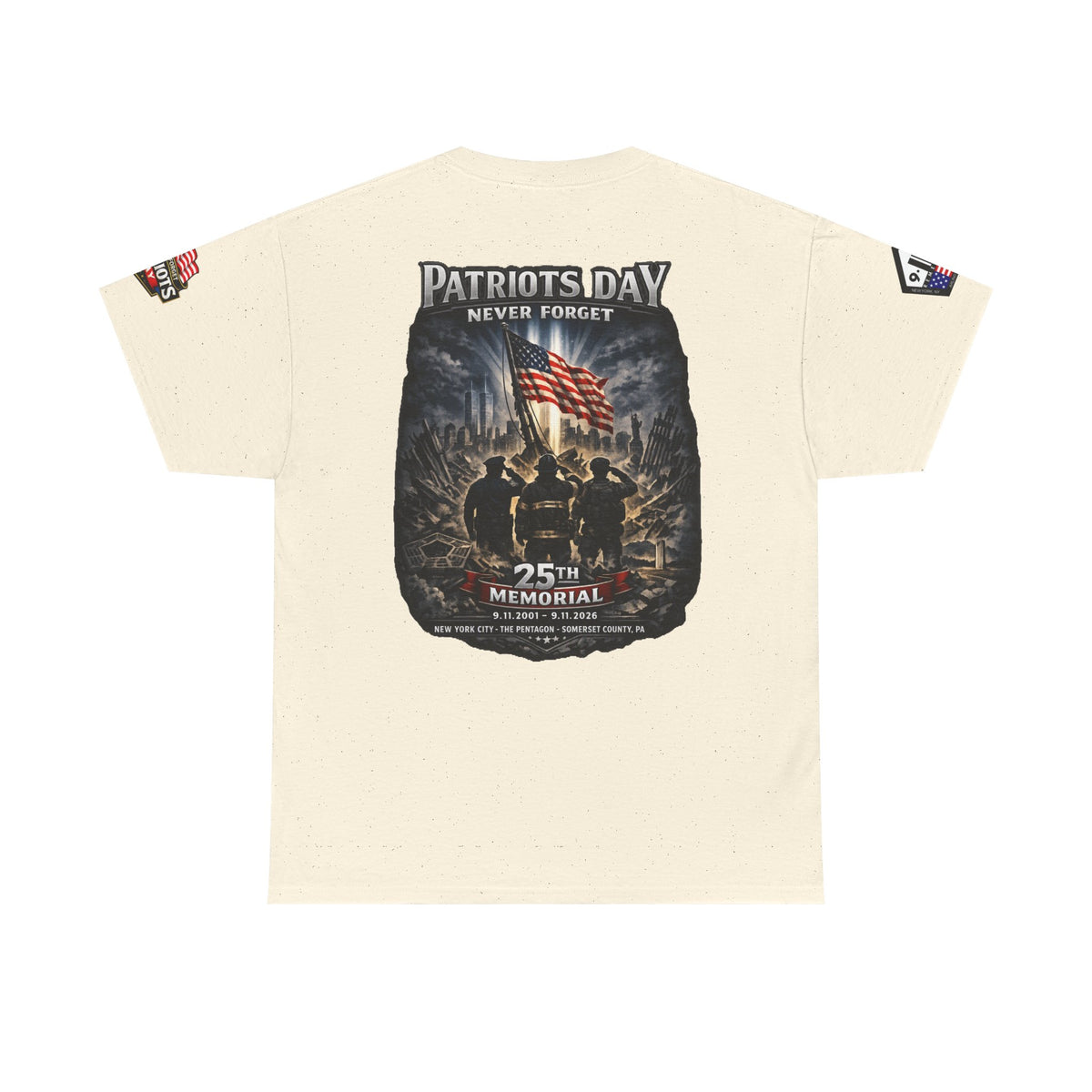 NYARNG Patriots Day Memorial Tee – "Never Forget" 25th Anniversary American Flag Shirt