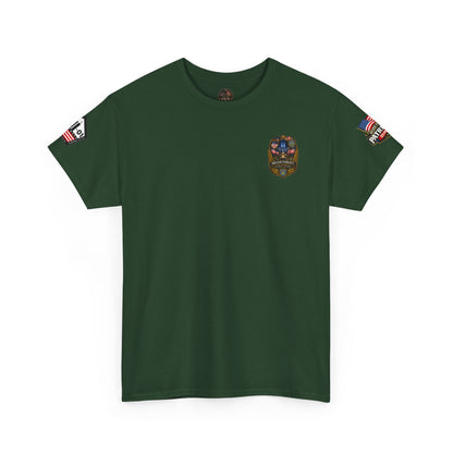NYPD, FDNY, PAPD-NYNJ Patriots Day Memorial Tee – "Never Forget" 25th Anniversary American Flag Shirt