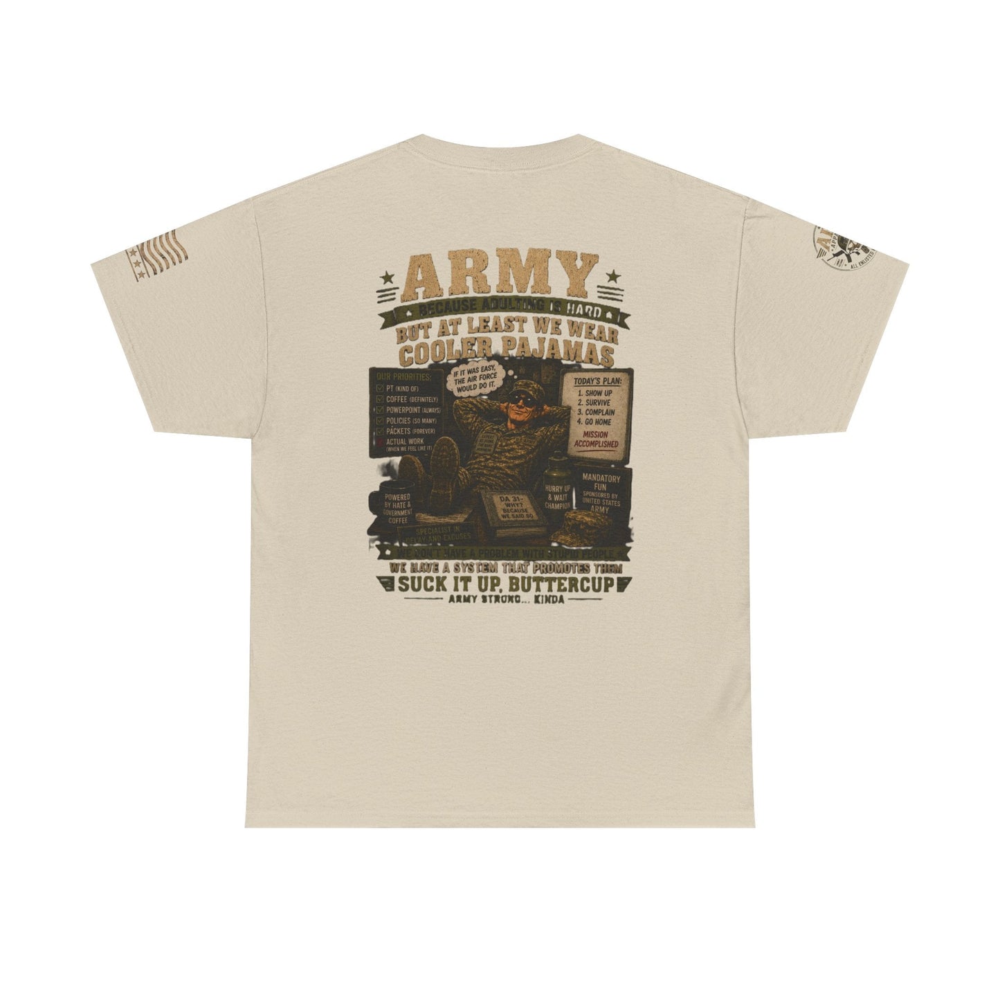 Army vintage graphic tee with military design and weathered look