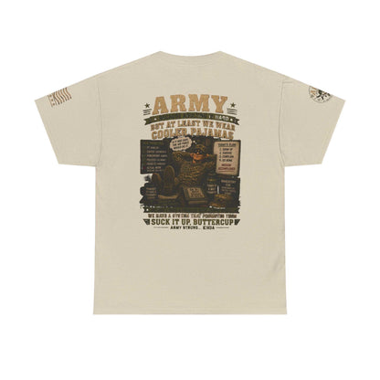 Army vintage graphic tee with military design and weathered look