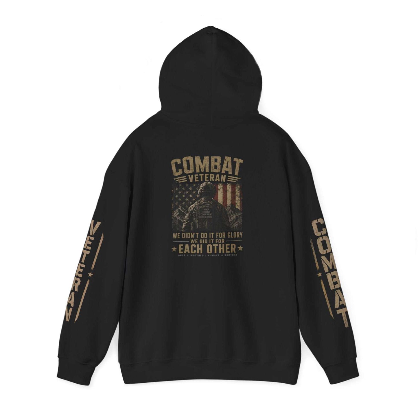 Combat Veteran Hoodie — Patriotic Military Veteran Sweatshirt with 'Combat Veteran' Sleeve Graphics