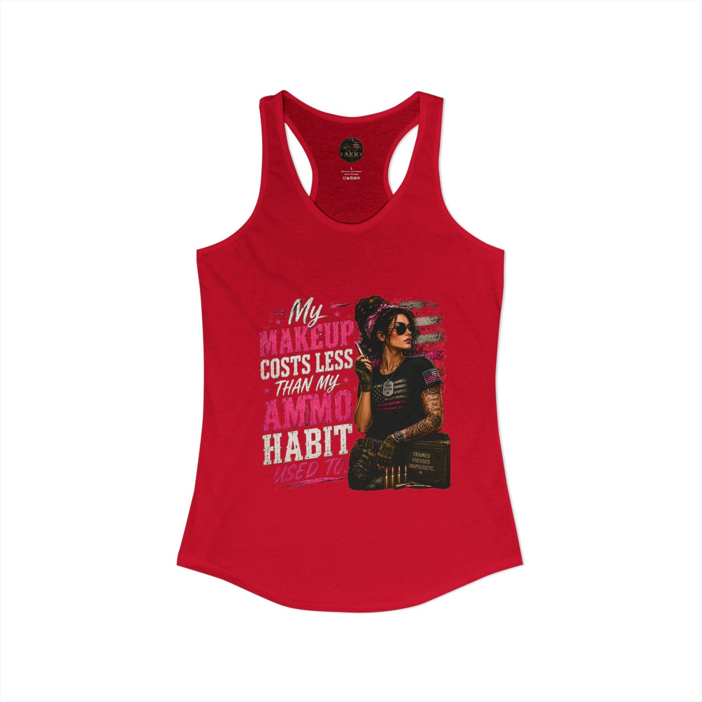 Women's Racerback Tank - "My Makeup Cost More Than My Ammo"