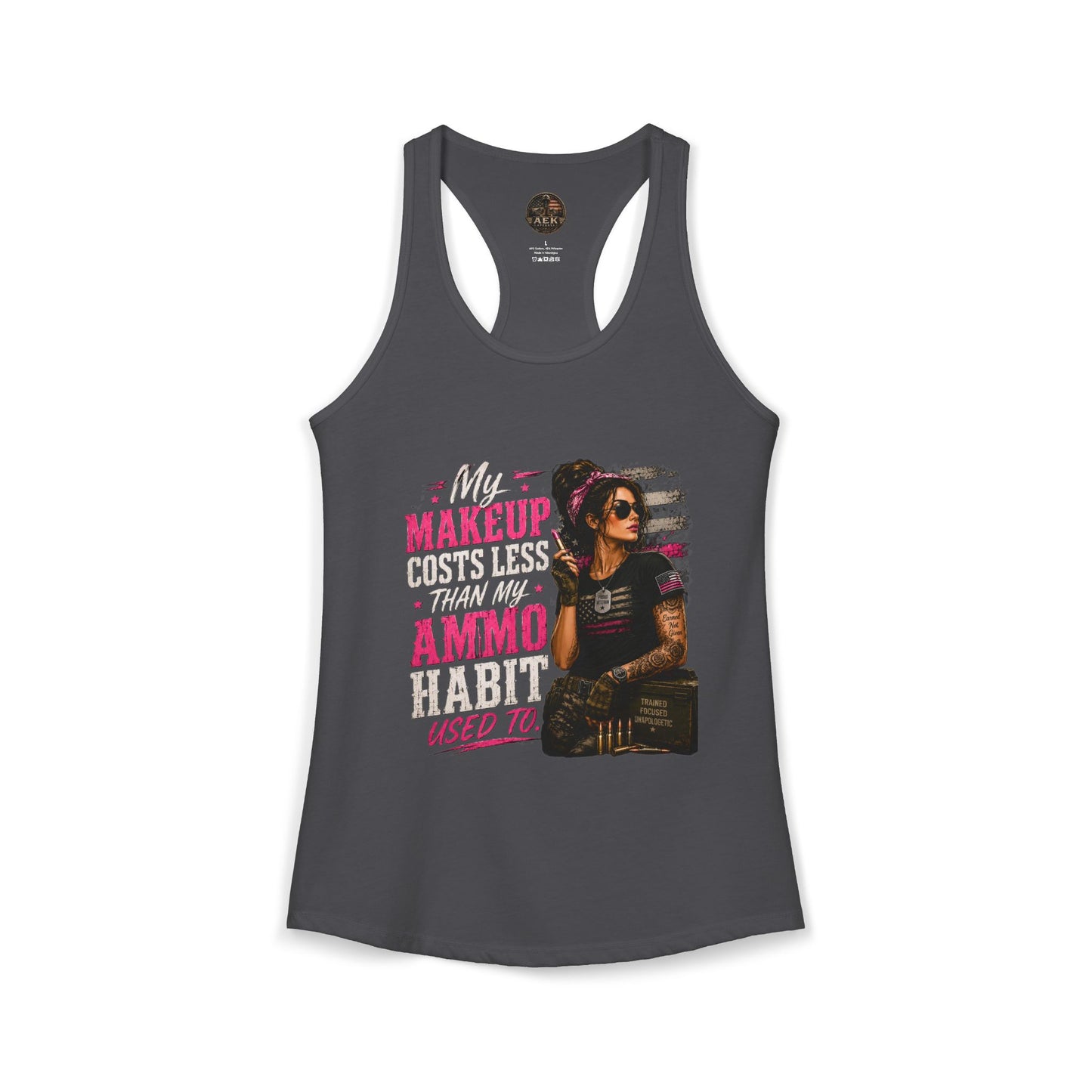 Women's Racerback Tank - "My Makeup Cost More Than My Ammo"