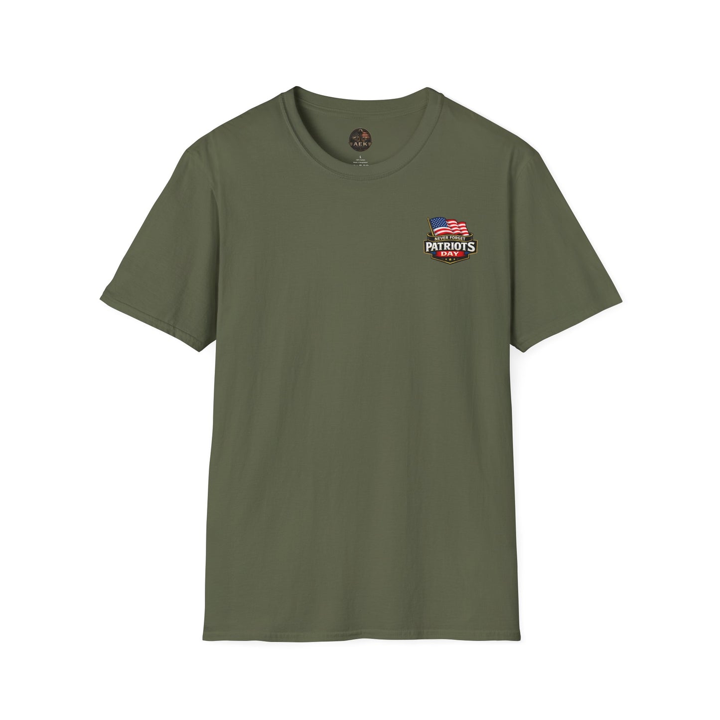 Patriots Day T-Shirt — Small Chest Flag Logo Tee for Memorial & Patriot Celebrations