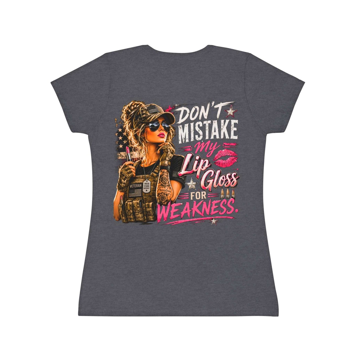Women's Military-Inspired T-Shirt — "Don't Mistake My Lip Gloss for Weakness" Graphic Tee