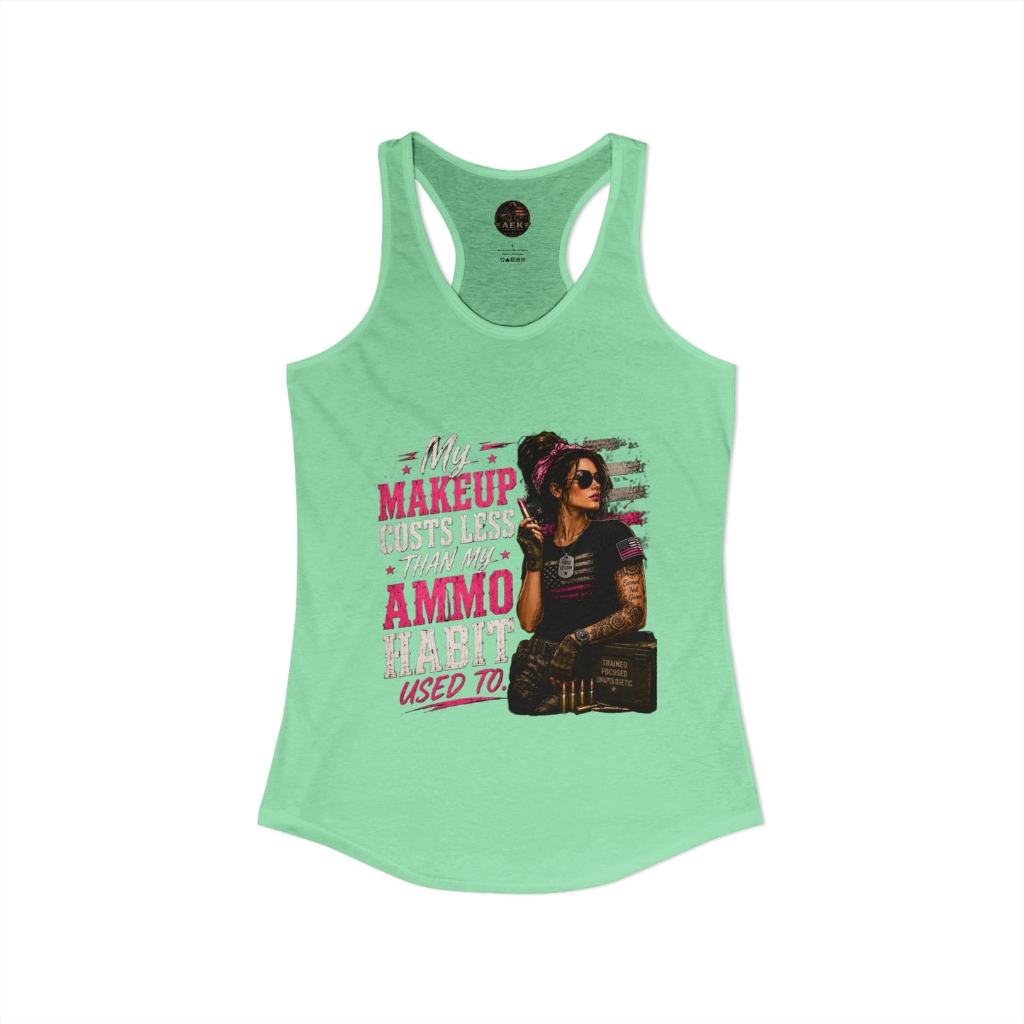 Women's Racerback Tank - "My Makeup Cost More Than My Ammo"