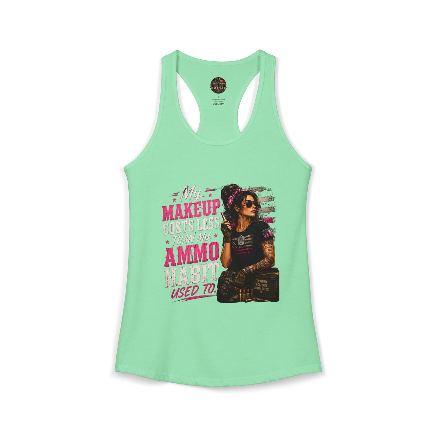 Women's Racerback Tank - "My Makeup Cost More Than My Ammo"