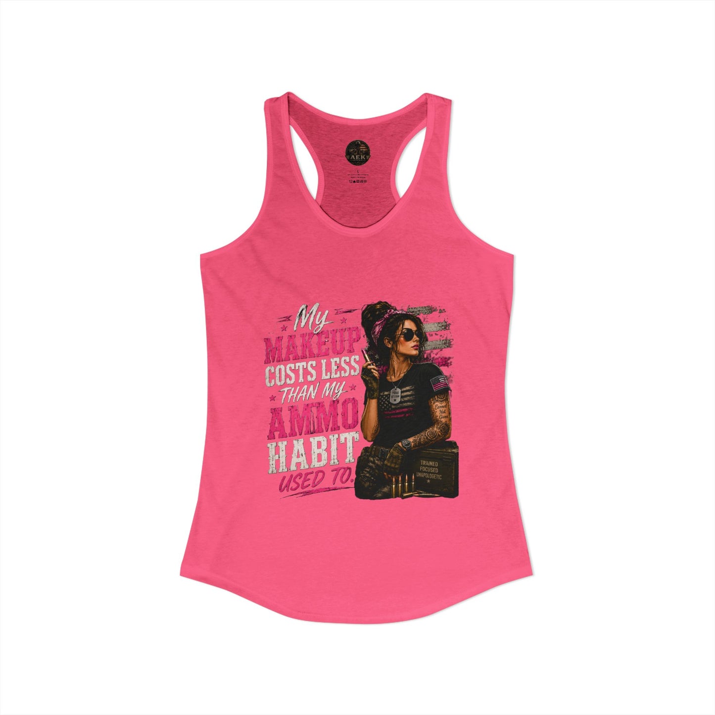 Women's Racerback Tank - "My Makeup Cost More Than My Ammo"