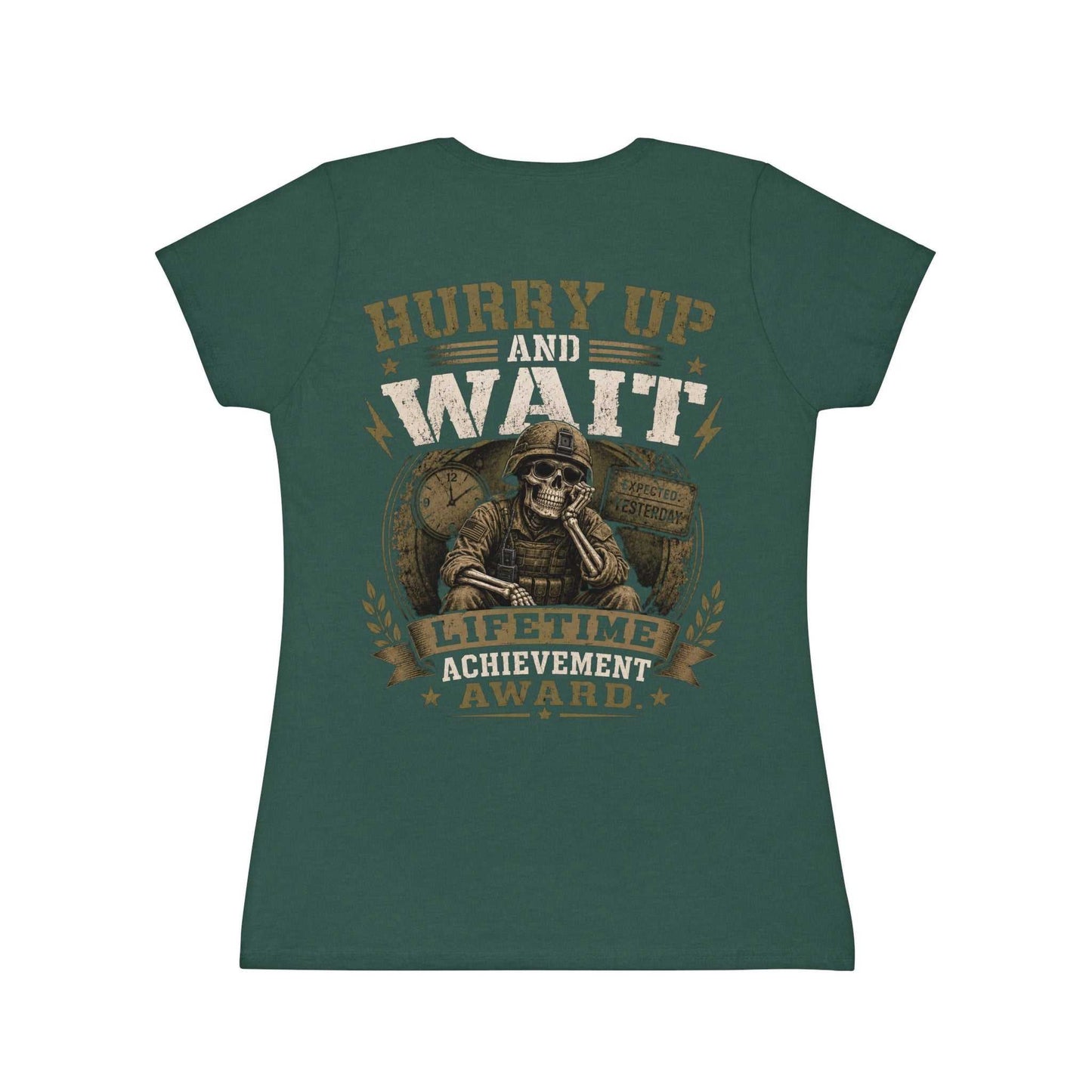 Hurry Up and Wait Skull T-Shirt — Military Veteran Humor Tee