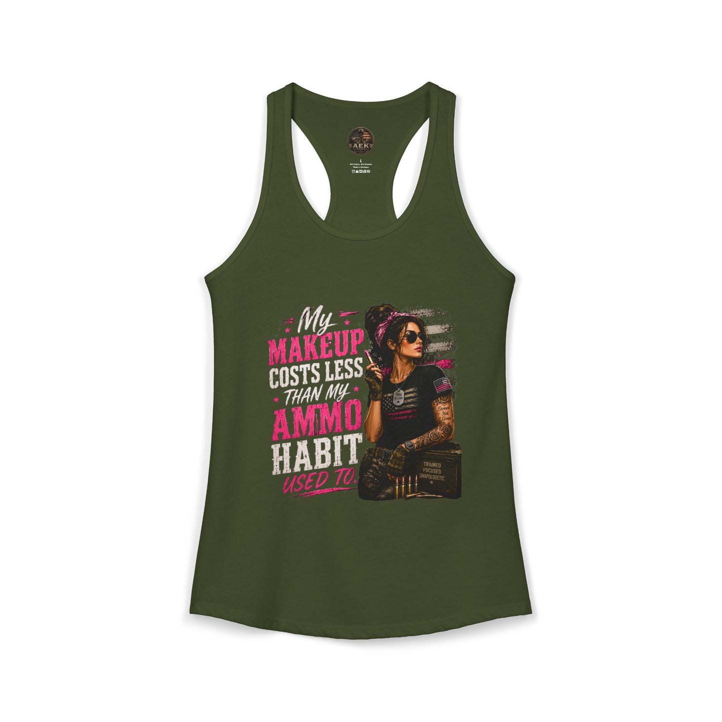 Women's Racerback Tank - "My Makeup Cost More Than My Ammo"