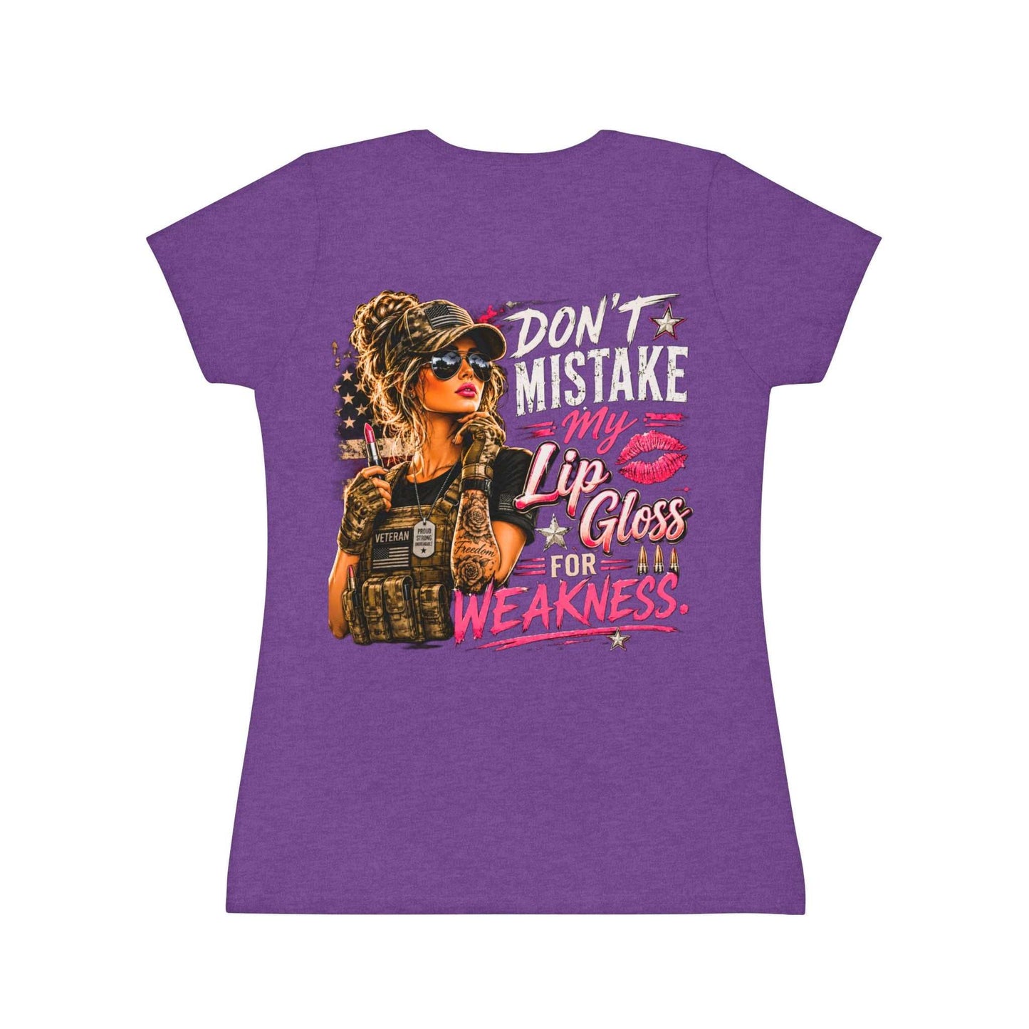 Women's Military-Inspired T-Shirt — "Don't Mistake My Lip Gloss for Weakness" Graphic Tee