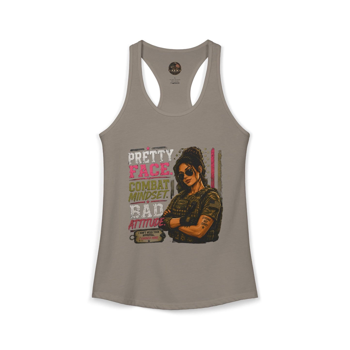Women's Racerback Tank - "Pretty Face, Combat Mindset"