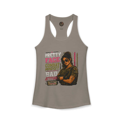 Women's Racerback Tank - "Pretty Face, Combat Mindset"