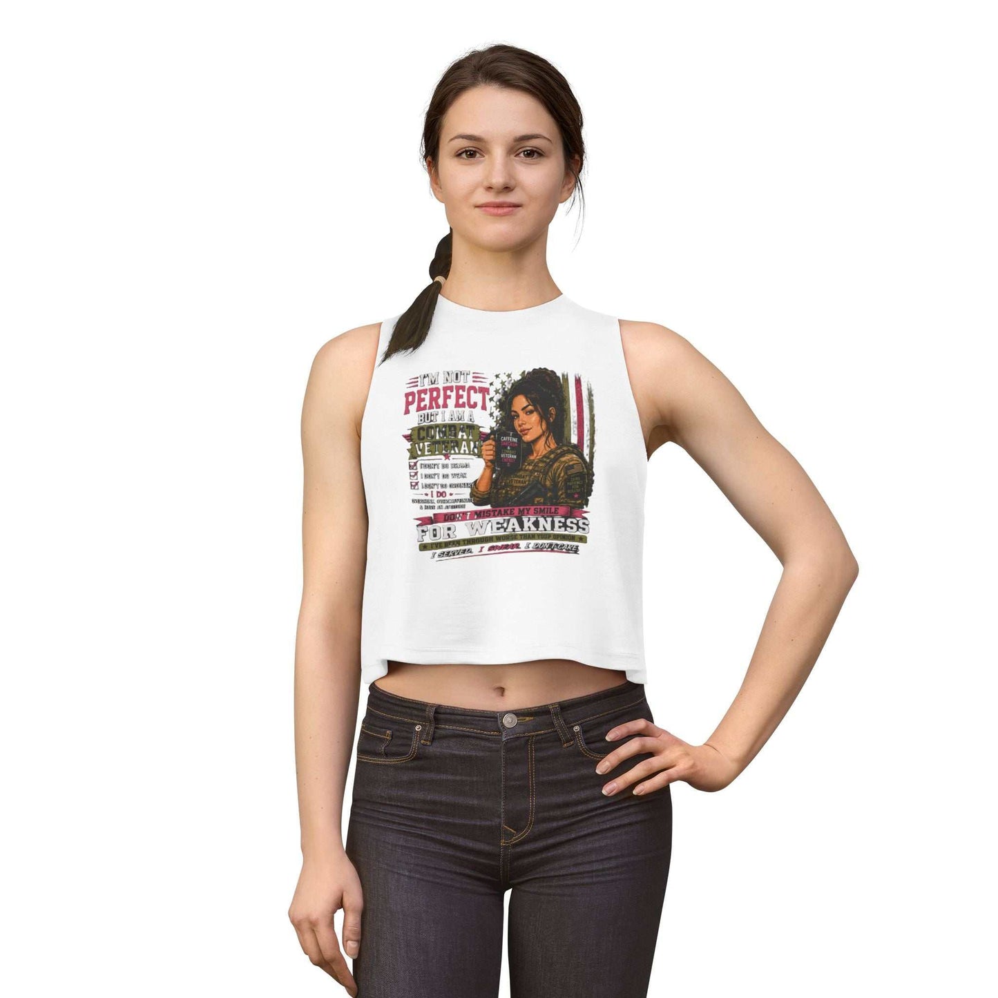 Women's Crop Top - Strong & Imperfect Graphic Tank: 'Perfect' Motivational Fitness Tee