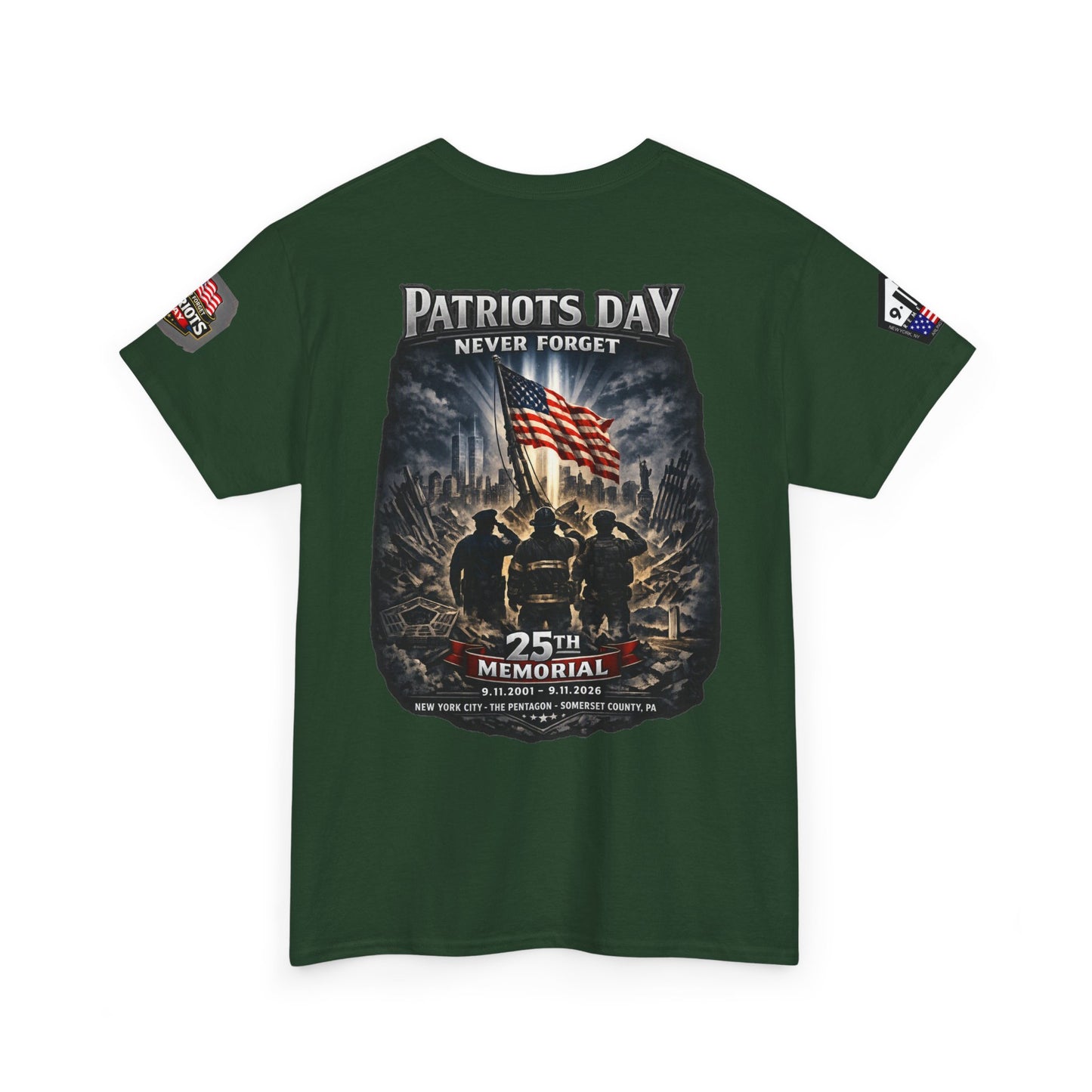 NYARNG Patriots Day Memorial Tee – "Never Forget" 25th Anniversary American Flag Shirt