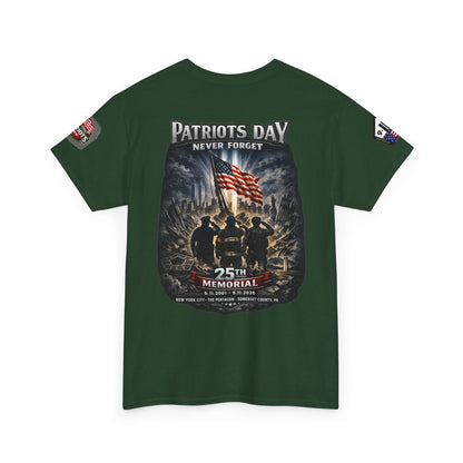 NYARNG Patriots Day Memorial Tee – "Never Forget" 25th Anniversary American Flag Shirt